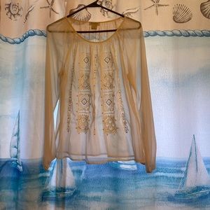 Lucky Brand Off-White Sheer Long Sleeve